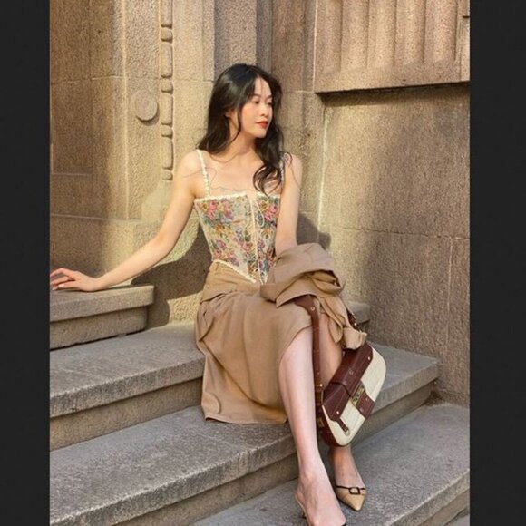 🥑NWT Vntg Style Cowgirl Floral Jacquard Bustier Corset Top Lace up Cropped Top - Picture 9 of 16